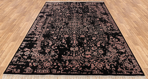 9x12 Handmade Black Modern Decorative Rug in Wool & Silk 9X12 Rug #1746 (275x365 Cms.)