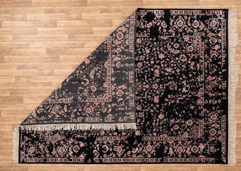 9x12 Handmade Black Modern Decorative Rug in Wool & Silk 9X12 Rug #1746 (275x365 Cms.)