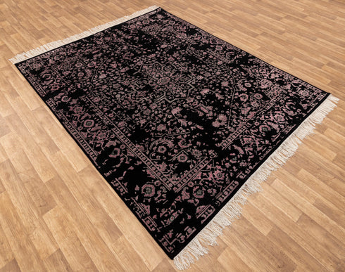 8X10 Rug Black Pink Modern Soft Pile Rug Transitional Rug Wool & Silk Rug #1911 (242x300 Cms.)