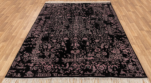 8X10 Rug Black Pink Modern Soft Pile Rug Transitional Rug Wool & Silk Rug #1911 (242x300 Cms.)