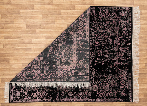 8X10 Rug Black Pink Modern Soft Pile Rug Transitional Rug Wool & Silk Rug #1911 (242x300 Cms.)