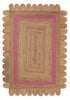 Scalloped Jute Rug, Pink Single Border Jute Scallop Boho Decor Handmade Rug, Customize in any Size & Shape.