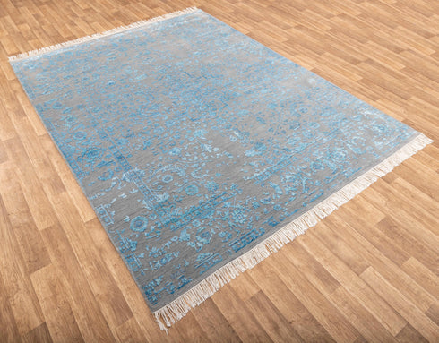 8x10 Grey Blue Wool & Silk Rug Handknotted Rug #2504(242x300 Cms.)