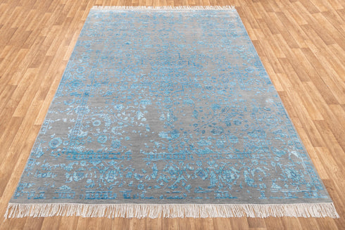 8x10 Grey Blue Wool & Silk Rug Handknotted Rug #2504(242x300 Cms.)
