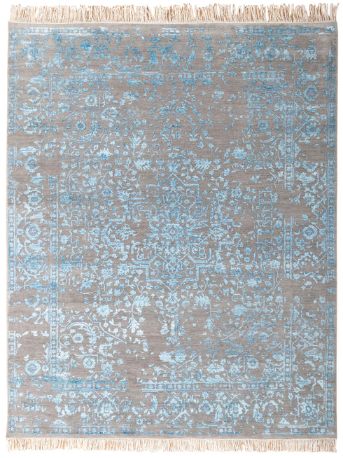8x10 Grey Blue Wool & Silk Rug Handknotted Rug #2504(242x300 Cms.)