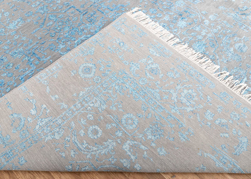 8x10 Grey Blue Wool & Silk Rug Handknotted Rug #2504(242x300 Cms.)