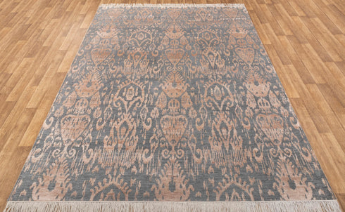 8x10 Area Rug Gray Light Copper Handmade Ikat Rug, Transitional Style Rug, Boho Rug Gray #2568(242x300 Cms.)