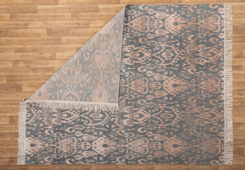 8x10 Area Rug Gray Light Copper Handmade Ikat Rug, Transitional Style Rug, Boho Rug Gray #2568(242x300 Cms.)