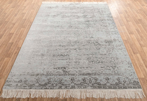 8x10 Rug Grey Charcoal Handmade Rug , Soft Wool & Silk Rug #2865
