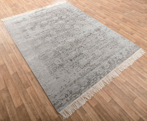 8x10 Rug Grey Charcoal Handmade Rug , Soft Wool & Silk Rug #2865