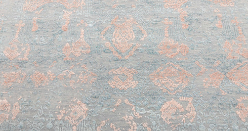 8x10 Area Rug Handmade Jewel Design Wool & Silk Grey #2931(242x300 Cms.)