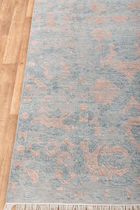 8x10 Area Rug Handmade Jewel Design Wool & Silk Grey #2931(242x300 Cms.)