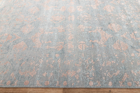 8x10 Area Rug Handmade Jewel Design Wool & Silk Grey #2931(242x300 Cms.)