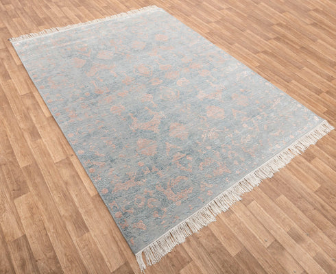 8x10 Area Rug Handmade Jewel Design Wool & Silk Grey #2931(242x300 Cms.)