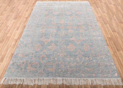 8x10 Area Rug Handmade Jewel Design Wool & Silk Grey #2931(242x300 Cms.)