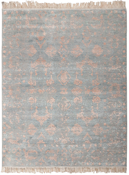 8x10 Area Rug Handmade Jewel Design Wool & Silk Grey #2931(242x300 Cms.)