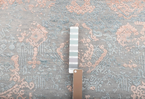 8x10 Area Rug Handmade Jewel Design Wool & Silk Grey #2931(242x300 Cms.)