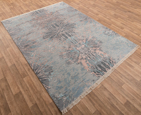 8X10 Modern Handknotted  Abstract Rug Wool & Silk Luxury Modern Handmade Rug #3679