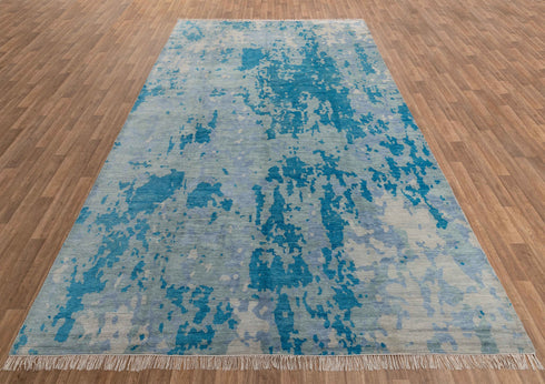10x14 Area Rug Blue Modern Handmade Abstract Wool Area Rug #8049 (300x450 cms.)