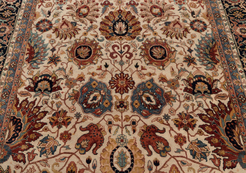 8x10 Classic Cream Navy High Quality Hand Knotted Wool Rug #5554