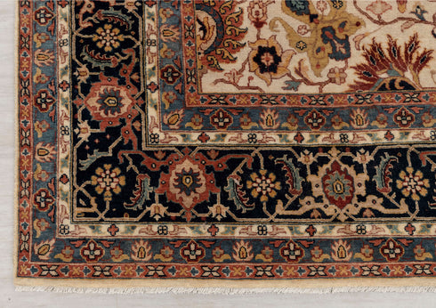 8x10 Classic Cream Navy High Quality Hand Knotted Wool Rug #5554