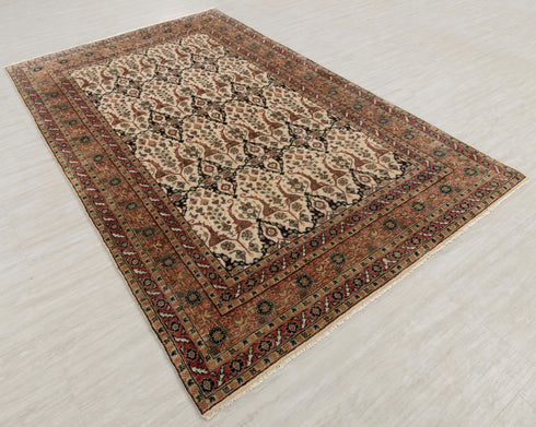 6x9 Ivory Cream High Quality Hand Knotted Wool Rug, Beige-Rust..#5557