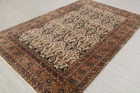 6x9 Ivory Cream High Quality Hand Knotted Wool Rug, Beige-Rust..#5557