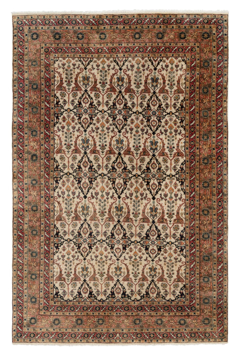 6x9 Ivory Cream High Quality Hand Knotted Wool Rug, Beige-Rust..#5557