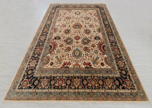 9x12 Cream Navy Hadji Jalili Hand Knotted Wool Rug, Classic Decor-5658