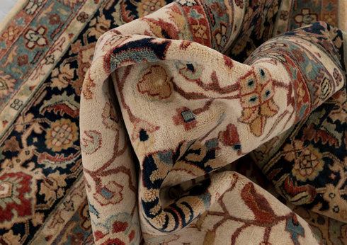 9x12 Cream Navy Hadji Jalili Hand Knotted Wool Rug, Classic Decor-5658