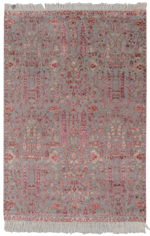 4x6 Rug Tree of Life Pine Garden Design Rug Modern Handmade Wool & Silk Rug, #598