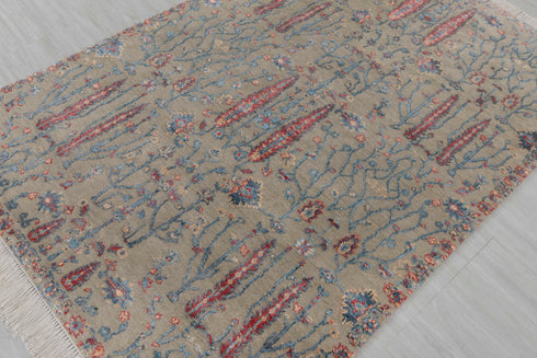 4x6 Rug Tree of Life Pine Garden Design Rug Modern Handmade Wool & Silk Rug, #597