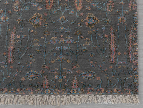 3x5 Rug Tree of Life D. Grey Rug Modern Handmade Wool & Silk Rug, #1021(90x150 Cms.)