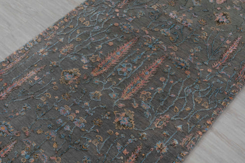 3x5 Rug Tree of Life D. Grey Rug Modern Handmade Wool & Silk Rug, #1021(90x150 Cms.)