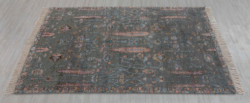 3x5 Rug Tree of Life D. Grey Rug Modern Handmade Wool & Silk Rug, #1021(90x150 Cms.)