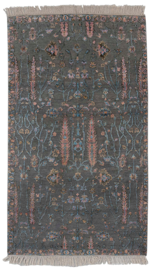 3x5 Rug Tree of Life D. Grey Rug Modern Handmade Wool & Silk Rug, #1021(90x150 Cms.)
