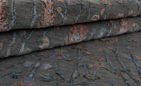 3x5 Rug Tree of Life D. Grey Rug Modern Handmade Wool & Silk Rug, #1021(90x150 Cms.)