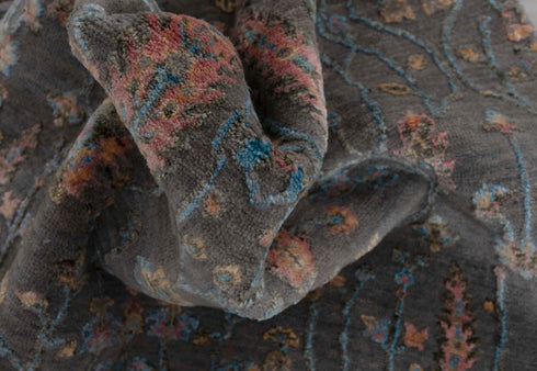 3x5 Rug Tree of Life D. Grey Rug Modern Handmade Wool & Silk Rug, #1021(90x150 Cms.)