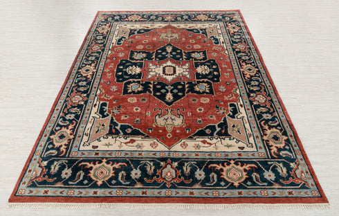8x10 Mahal Red Navy Vintage Finish Design Rug Classic Design Hand Knotted High Quality Wool Rug #PS-5