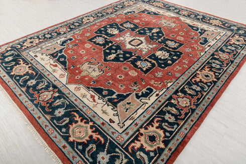 8x10 Mahal Red Navy Vintage Finish Design Rug Classic Design Hand Knotted High Quality Wool Rug #PS-5