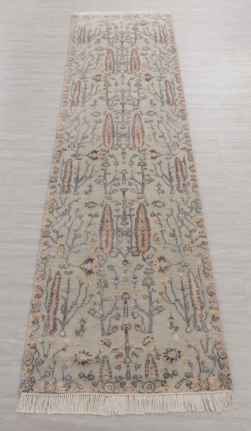 2.6x10 Ft. Tree of Life Transitional Rug Runner Rug, Contemporary Rug, Rug, Wool & Silk Rug #145-A,B