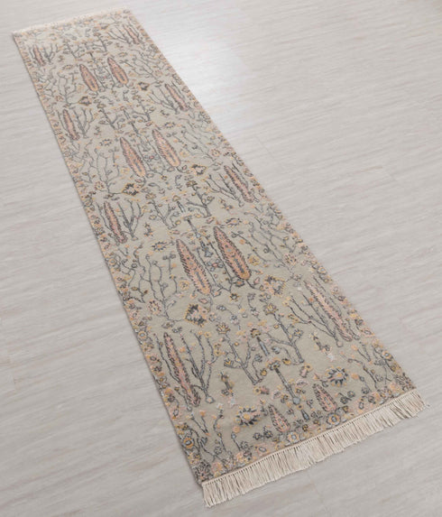 2.6x10 Ft. Tree of Life Transitional Rug Runner Rug, Contemporary Rug, Rug, Wool & Silk Rug #145-A,B