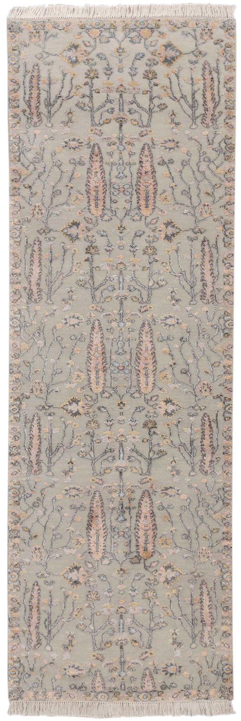 2.6x10 Ft. Tree of Life Transitional Rug Runner Rug, Contemporary Rug, Rug, Wool & Silk Rug #145-A,B