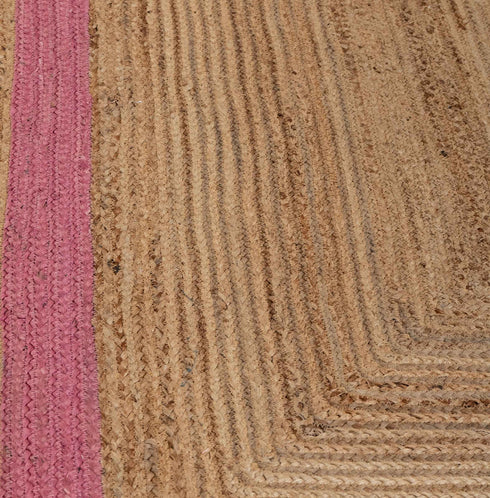 Scalloped Jute Rug, Pink Single Border Jute Scallop Boho Decor Handmade Rug, Customize in any Size & Shape.