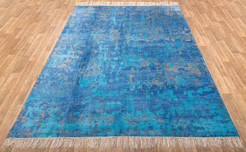 8x10 Blue Modern Abstract Rug Easily Washable Soft 100% WOOL Rug Free Shipping!!! 7997