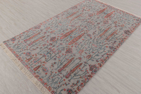 4x6 Rug Tree of Life Pine Garden Modern Handmade Wool & Silk Rug, #5651