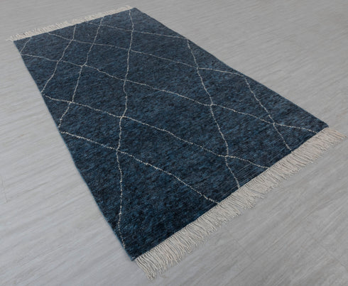 5x8 Moroccan Handmade Wool Rug Modern Rug Blue Rug Free Shipping !!! #5926