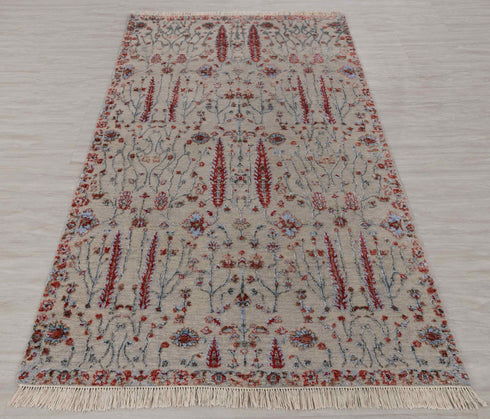 4x6 Rug Tree of Life Pine Garden Modern Handmade Wool & Silk Rug, #5650