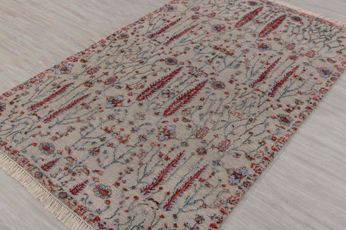 4x6 Rug Tree of Life Pine Garden Modern Handmade Wool & Silk Rug, #5650