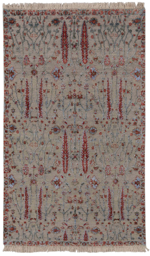 4x6 Rug Tree of Life Pine Garden Modern Handmade Wool & Silk Rug, #5650